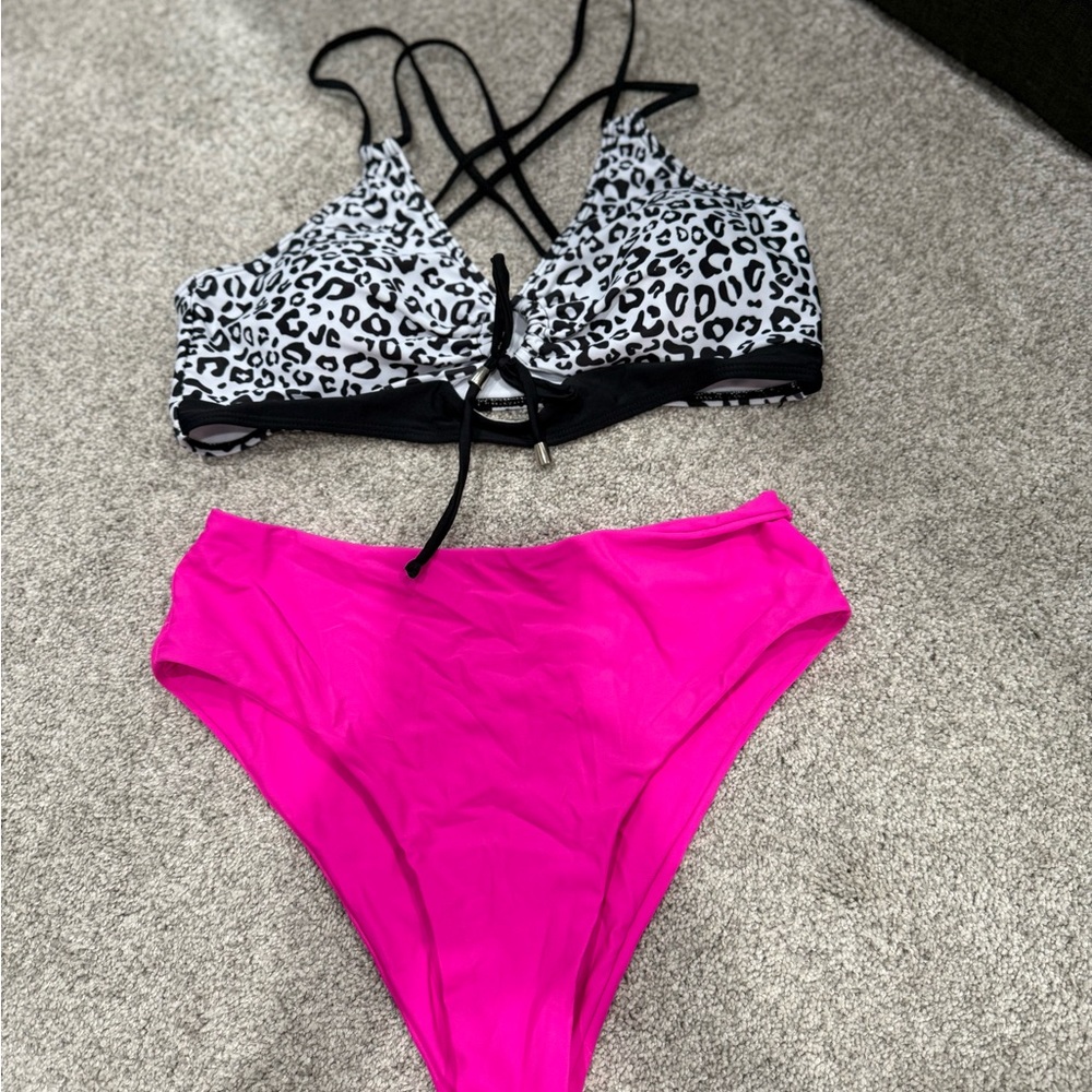 Leopard Print Bikini Top and Pink Bottom